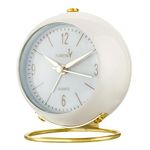 Silent Table Analog Alarm Clock No Ticking, Lighted on Demand and Battery Operated, Beep Sounds, Small Desk Clock(White)