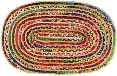Craft Trade Area Rug Oval 90X150 CM Multicolor Hand Woven Handmade Boho Farmhouse Reversible Jute Area Rug for Entryways, Living Room, Bedroom Carpet
