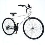 Goplus Hybrid Bike, 18-Speed 700C Urban Commuter Bicycle, Shimano Drivetrain, Lightweight Aluminum Frame, Dual Caliper Brakes, Phone Holder, 85% Pre-Assembled City Bicycle for Men Women Adult (White)
