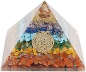 World of Crystals Orgone Pyramid with Charge Crystal Point and Flower of Life Symbol – Quartz Crystal Positive Energy Generator Provides E-Energy Protection and Positive Energy