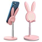 OATSBASF Cute Cell Phone Stand, Adjustable Bunny Phone Stand for Desk, Thick Case Friendly Holder Compatible with iPhone, Kindle, iPad, Switch, All Phones (Pink)