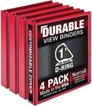 Samsill Durable 1 Inch Binder, Made in The USA, D Ring Binder, Customizable Clear View Cover, Red, 4 Pack, Each Holds 220 Pages