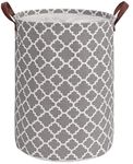 House of Quirk Thickened Large Sized 48L Laundry Basket with Durable Leather Handle, Drawstring Round Linen Collapsible Storage Basket, Dirty Clothes Hamper for Bedroom(Grey Diamond)