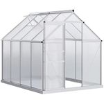 Outsunny 6' x 8' x 6.5' Polycarbonate Greenhouse, Walk-in Green House with Adjustable Roof Vent, Galvanized Base, Sliding Door and Rain Gutter for Outdoor, Garden, Backyard, Clear