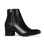 J. Adams Zuma Ankle Bootie – Closed Pointed Toe Low Block Heel Zip Up Boot, Black Vegan Croc, 9