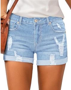 LookbookStore Jean Shorts for Womens High Waisted Summer Shorts for Women Distressed Denim Shorts Casual Breeze Blue Size Medium