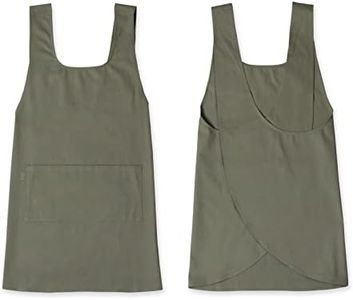 Hudson Durable Goods Cotton Cross Back Apron for Women - Seamless Crossover Style Smock Apron for Cooking, Crafting, Gardening, and More - 36” Full Length Pinafore Work Apron with Pockets (Sage)