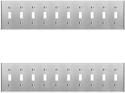(2 Pack) Metal Toggle Switch Wall Plate, 10 Gang, Standard Size, 4.5'' x 19'', 430 Grade Stainless Steel, Corrosion and Heat Resistant Unbreakable Metal, Light Switch Cover Panel and Matching Screws