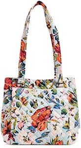 Vera Bradley Women's Cotton Multi-Compartment Shoulder Satchel Purse, Sea Air Floral - Recycled Cotton, One Size