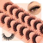 Lashes Mink False Eyelashes Natural Look Fluffy Wispy Eye Lashes with Clear Band 18MM Fake Eyelashes D Curl Strip Cat Eye Lashes 7 Pairs Pack