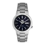 Seiko Stainless Steel Men's 5 Automatic Snka05K Blue Stainless-Steel Self Wind Fashion Analog Watch, Band Color:Silver, Dial_Black