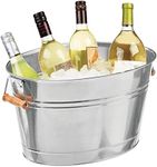 mDesign Large Metal Beverage Tub Oval Cooler for Beer, Wine, Ice, and Drinks - Portable 4.75 Gallon/18 Liter Cold Drink Trough for Parties - Steel Bin Bucket Stand with Bamboo Handles, Chrome