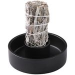 BEYLAB sage burner cones holder Ceramic Incense Holder, Bundle Smudge pot Bowl, Smudging Plate for White Sage, Palo Santo Sticks, Candles For Offering - Black