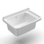 Adventa: Washbasin in PP Resin Wall Fixing with Siphon and Drain, Acid Resistant for Common Use, Laundry, Garage, Outdoor, 57L x 36.5D x 16H cm, White