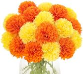 Kimura's Cabin Fake Flower Artificial Flowers 20pcs Silk Chrysanthemum Ball Hydrangea Arrangements Wedding Bouquets Decor Home Kitchen Garden Party Table Floral centerpieces DIY(Orange Yellow)