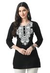 LIBOZA Rayon Kurti For Women - Short Chikankari Kurtis For Girls, Lakhnawi Tunic Top Kurta Design For Ladies, Woman Ethnic Kurthis & Shirt With Sleeve (Xl, Black)