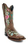 Soto Boots Women's Jasmine Floral Square Toe Cowgirl Boots, Women's Embroidered Cowgirl Boots, Geniune Leather Handcrafted Cowgirl Boots M50043 Tan, Tan, 10