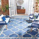 SAFAVIEH Trellis Rug for Indoor & Outdoor - Courtyard Collection, Short Pile, in Blue and Beige color, 160 X 160 cm