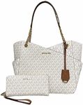 Michael Kors Jet Set Travel Large Chain Shoulder Tote and Continental Wristlet, Vanilla Signature MK, Vanilla, Large