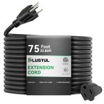 PLUGTUL Extension Cord 75 FT, 16/3 Outdoor Extension Cord Waterproof, Heavy Duty 3 Prong Extension Cord Black, 13A 1625W SJTW, ETL Listed, Great for Garden and Home