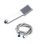 Square Slim Shower Head Rectangle 1 Mode Shower with Shower Hose 1.5 m Slim High Pressure Shower Head Rainfall Hand Held Water Saving Bathroom Handshower