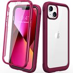 Diaclara Designed for iPhone 13 Case, Full Body Rugged Case with Built-in Touch Sensitive Anti-Scratch Screen Protector, Soft TPU Bumper Case for iPhone 13 6.1" (Wine Red and Clear)