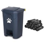 Dog Poop Trash Can For Outdoors Dog Waste Station With Lid Hands-free Pedal Dog Waste Container Removable Inner Bin Outdoor Garden Home Yard Kitchen With 180PCS Black Trash Bags B-15-G-RB180