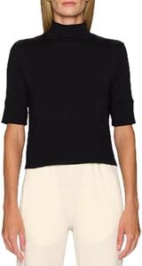 Bleusalt Women's Mock Neck Top | Signature Fabric Short Sleeve | Polished Silhouette | Clean Mock Neckline | Black 2