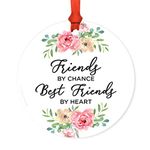 Andaz Press Round Metal Christmas Ornament Funny Friendship Gift, Friends by Chance, Best Friends by Heart, 1-Pack, Includes Ribbon, for Best Friends