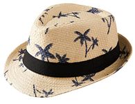 Boys Straw Fedora Hat Kids Short Brim Sun Hat Girls Beach Summer Beige