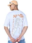 Bewakoof Men's Graphic Print Oversized Fit Half Sleeve V-Neck Cotton T-Shirt_629434_White_XL