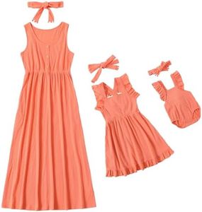 IFFEI Mommy and Me Dresses Matching Set Sleeveless Outfits with Poeckets and Headband 4-5Y Cora