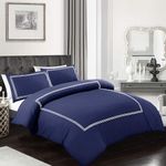 My Home Store Duvet Cover Hotel Quality 200TC Bedding Set Duvet Sets Soft Breathable 100% Poly Cotton Quilt Cover with Pillowcases (Bratta Stitch Navy Blue, King)