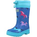 Hatley Boy's Girl's Sherpa Lined Printed Wellington Rain Boots, Prancing Horses, 7 UK Child