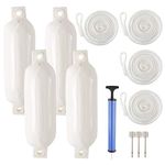 NovelBee 4 Pack of 4.5" x16 Ribbed Twin Eyes Boat Fender with Lines,Pump and Needle for Boat or Dock (White)