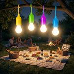 GloBrite Pack of 4 Battery Operated Lights - LED Pull Cord Bulbs – Instant Outdoor Lights for Camping, Power Outages, Tents, Closets & Outdoor Use - Easy-to-Install, Portable Non-Electric Rope Light