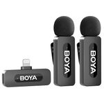 BOYA by-V2 Wireless Lavalier Microphone for iPhone, Mini Phone Microphone Wireless, Noise Canceling, Dual Lapel Mic for YouTube, Podcast, TikTok Vlog Recording(Not Compatible iPhone 15/16/17)