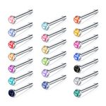 JFORYOU 20 Pcs 20G Nose Studs Pin Set 316L Surgical Steel Nose Pin Nose Stud Nose Bar Nose Bone