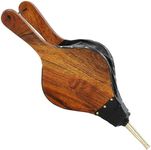 Oakestry Fireplace Bellows Mango Wood Air Pump with Black Leather Accents Brass Rivets and Metal Nozzle Durable Hand Operated Tool for Hearth Fire Pit Wood Burner Bonfire Camping Indoor Outdoor Use