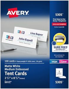 Avery Printable Tent Cards with Sure Feed Technology, 2.5" x 8.5", White with Embossed Border, 100 Blank Place Cards for Laser or Inkjet Printers (05305)