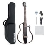 SONICAKE QGT-01 Electric Travel Guitar, Portable Solid Mahogany Body Acoustic Electric Guitar, Easy Assemble Frames, Multi Body-Shape Sim Preamp, Bag and Accessories
