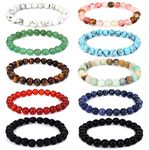 Finrezio 10 Pcs 6mm Natural Beaded Bracelets for Women Men Energy Healing Stone Stretch Elastic Bracelet Set Crystal Charm Couples Bracelets 6MM