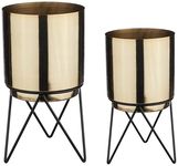 amazon basics Metal Planter Set with Stand (Set of 2) | for Living Room and Bedroom Décor (Gold)