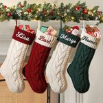 SearchI Personalised Christmas Stocking, 45cm Large Custom Family Christmas Stocking with Names Customised Knit Embroidered Xmas Stockings Initial Knitted Fireplace Hanging Stockings (1 Pc)