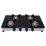 Elica Vetro Glass Top 4 Burner Gas Stove with Double Drip Tray (694 CT DT VETRO), Black, Manual