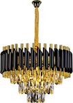 FLOSTON Modern Crystal Chandeliers Black Gold K9 Crystal 3 Tier Round Crystal Chandelier Ceiling Light Fixture for Living Room and Hallway 400mm…