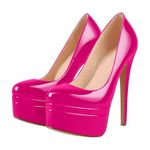 MissHeel Women's Stiletto Slip On Platform Super High Heels Round Toe Sexy Pump Dating Party Double Platform Court Shoes Fuchsia Size 3