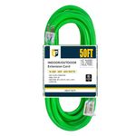 EP 50 Ft Lighted Outdoor Extension Cord - 12/3 SJTW Heavy Duty Green Extension Cable with 3 Prong Grounded Plug - Power Cord for Lawn, Garden, Appliances