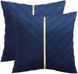 Tosleo Navy Blue Velvet Throw Pillow Covers 18x18 inch Pack of 2 with Gold Leather Decorative Couch Pillowcases Luxury Modern Pillow Cover for Living Room Bedroom Sofa Cushion Bed