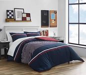 Nautica - Queen Comforter Set, Cotton Reversible Bedding with Matching Shams, Medium Weight for All Seasons (Mineola Navy, Queen)